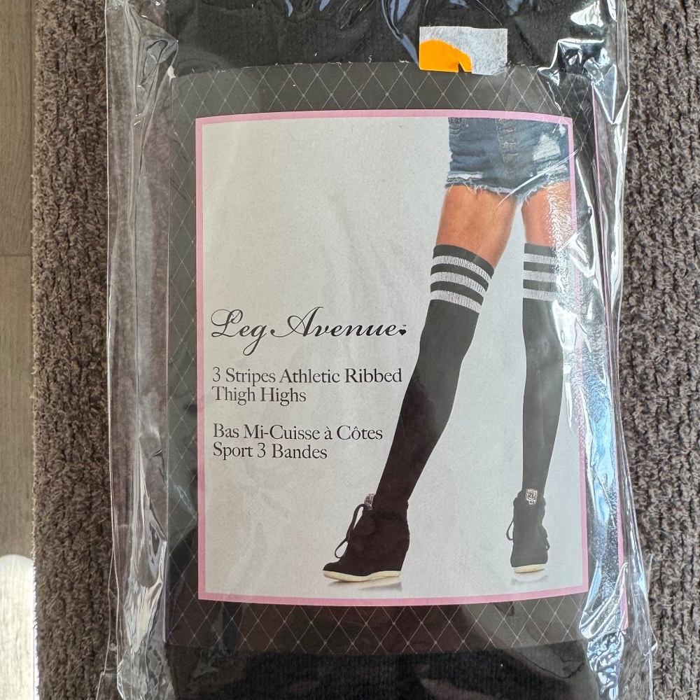 LEG AVENUE Black Ribbed Thigh High Stockings